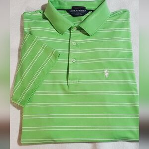 Ralph Lauren Green Striped Polo Golf Shirt Sz L